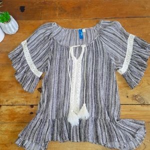 Boho smock top with tassels